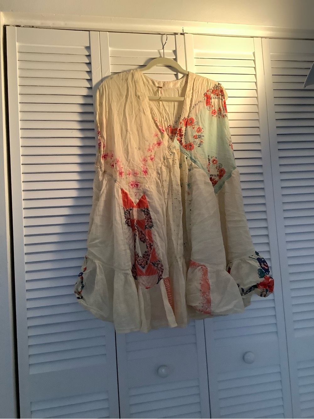 Free People Bohemian Cream Floral Patchwork mini Dress